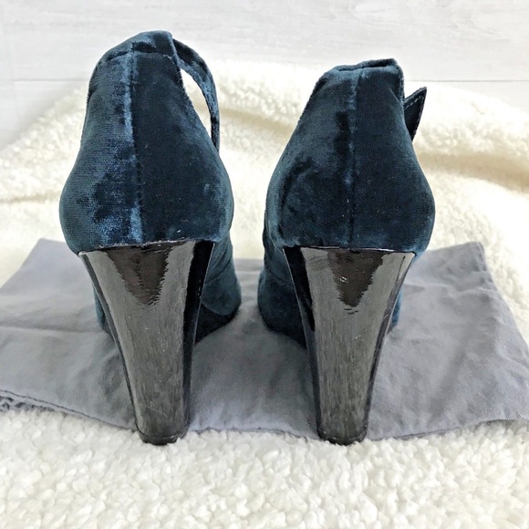 7FAM Peacock Teal Crushed Velvet Patent Wedge Heel - Picture 6 of 8